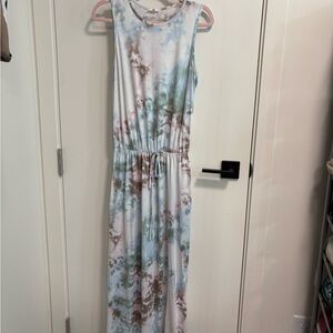 Sleeveless Tie-Waist Maxi Dress in Pastel Tie-Dye